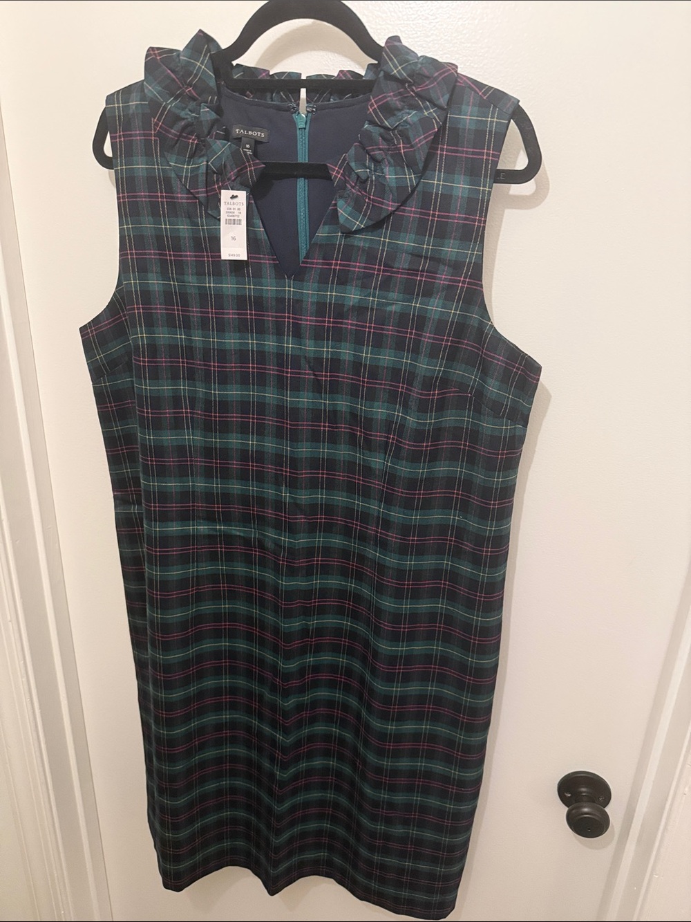 Talbots Plaid Ruffle-Neck Sleeveless Midi Dress